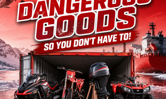 snowmobile shipping Nunavut, ATV shipping to Nunavut, ship dirt bike to Iqaluit, outboard motor shipping, DG freight forwarder Canada, TDG compliant shipping, northern logistics Canada