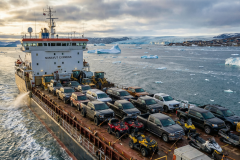 Sealift ship transporting vehicles to Nunavut from Ottawa